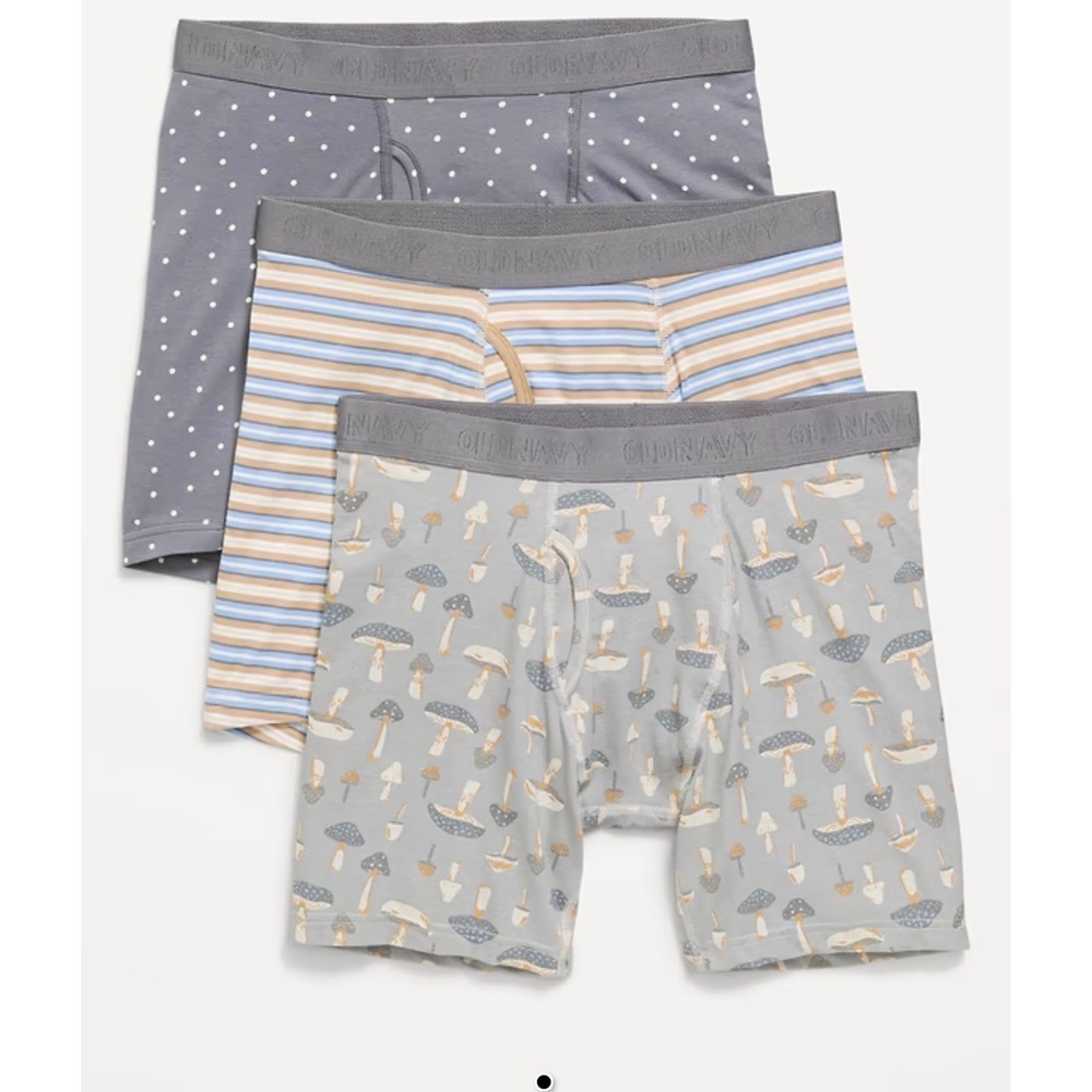 Old Navy Mens Boxer Briefs 3-Pack Mushroom Stripe Polka Dot 6in Inseam Size M